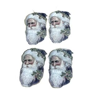 Christmas Reproductions Inc Victorian Santa Die Cut Ornaments Set of 4 1986